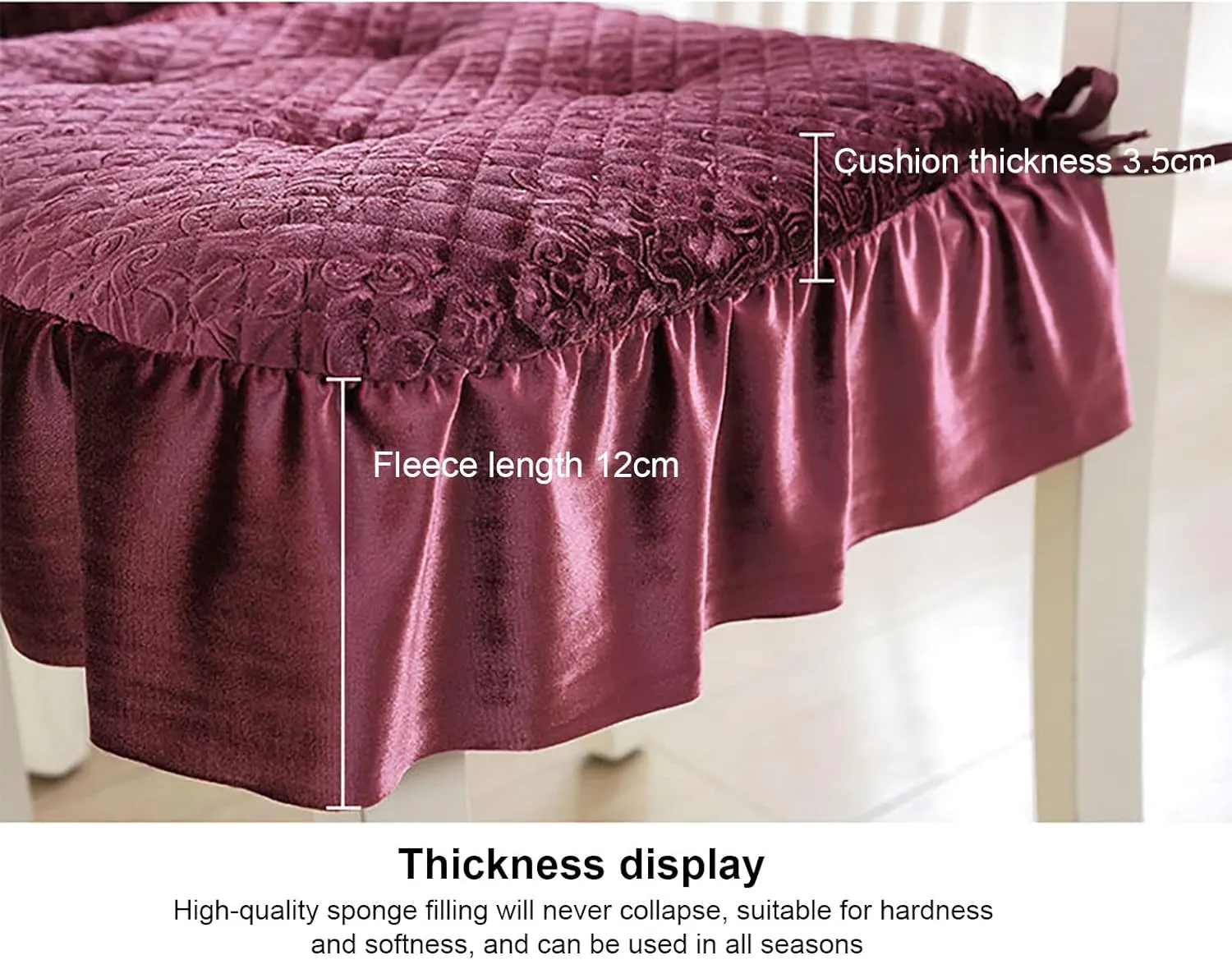 Lace Ruffle Chair Cushion,Square Thick Chair Pad Non Slip Seat Pad with Ties,Warm Velvet Seat Cushion European Seat Cover for Home Decor Dining Office (40x43cm(16x17inch), Yellow)
