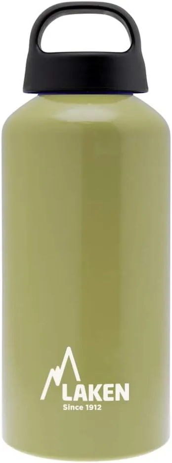 Laken Classic Aluminum Water Bottle, Wide Mouth with Screw Cap and Loop, BPA Free, Made in Spain, 20oz, Khaki