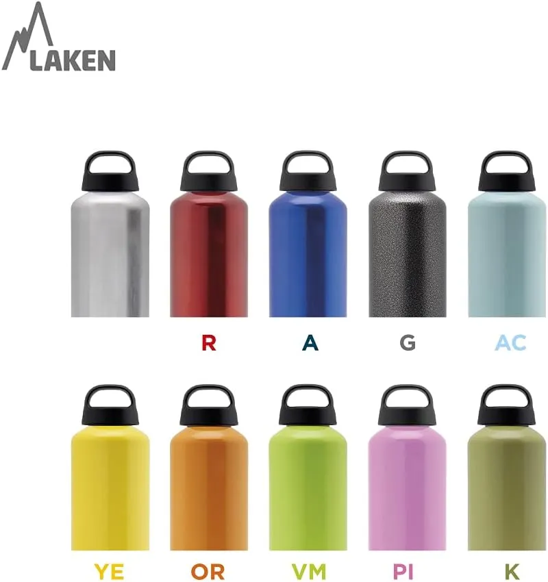 Laken Classic Aluminum Water Bottle, Wide Mouth with Screw Cap and Loop, BPA Free, Made in Spain, 20oz, Khaki