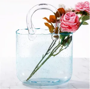 LAMPPE Bag Vase, Cute Bag Vase Purse Vase with Fish Bowl Handbag Vase, for Floral Arrangement Centerpiece Home Decor,Style1-Blue