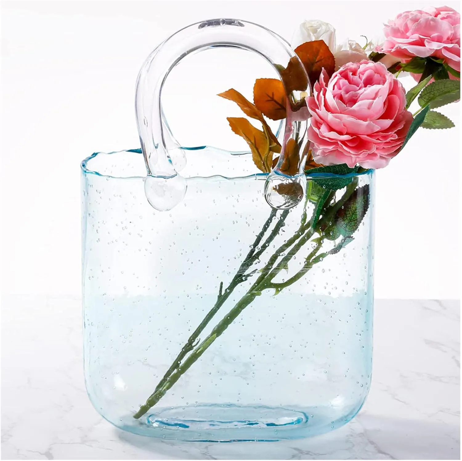 LAMPPE Bag Vase, Cute Bag Vase Purse Vase with Fish Bowl Handbag Vase, for Floral Arrangement Centerpiece Home Decor,Style1-Blue