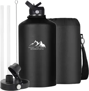 Large 64oz Sports Water Jug with Straw Lid,Half Gallon Stainless Steel Insulated Cold Drink Water Bottles,Wide Mouth Metal Thermal Cup,for Sports、Camping、GYM,Men,Black