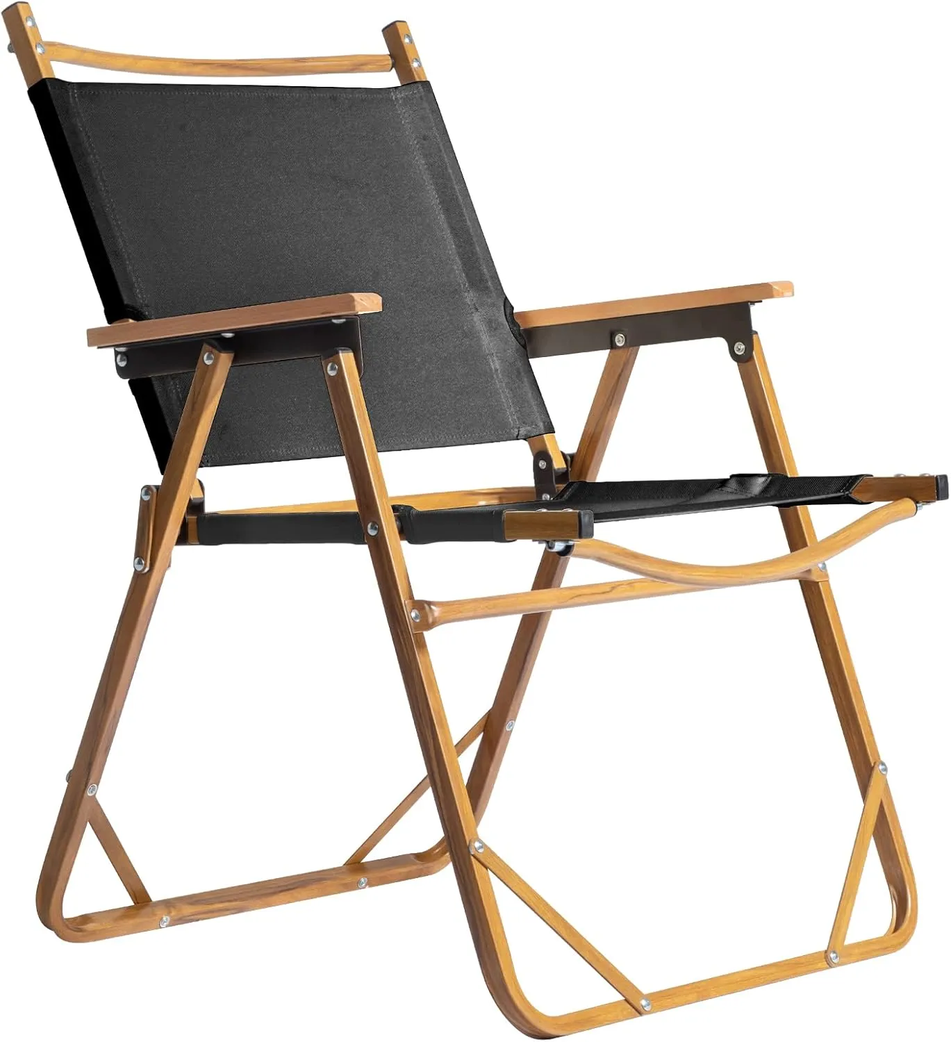 Large Aluminum Frame 600D Khaki Oxford Fabric Loading 100kg Imitation Wood Grain Spray Paint Camping Chair Black