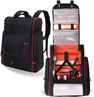 Large Waterproof Camp Kitchen Organizer Backpack, Hanging Outdoor Cooking Utensil Storage with Multi-Pockets, Paper Towel Holder & Carry Straps for Camping, BBQ Grilling, Hiking (Bag Only)