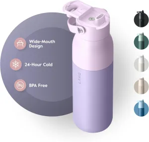 LARQ Swig Top 23oz - Insulated Stainless Steel Water Bottle With Built-In Silicone Handle | Thermos, BPA Free | Reusable Bottle for Sports, Gym, and Travel, Luberon Lavender