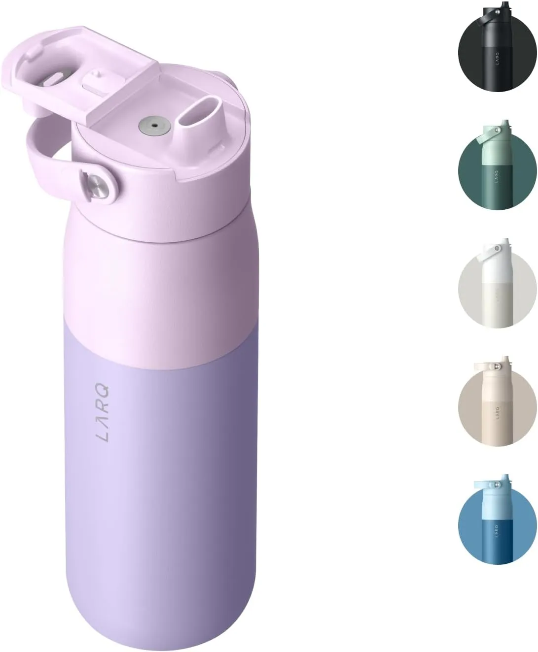 LARQ Swig Top 23oz - Insulated Stainless Steel Water Bottle With Built-In Silicone Handle | Thermos, BPA Free | Reusable Bottle for Sports, Gym, and Travel, Luberon Lavender