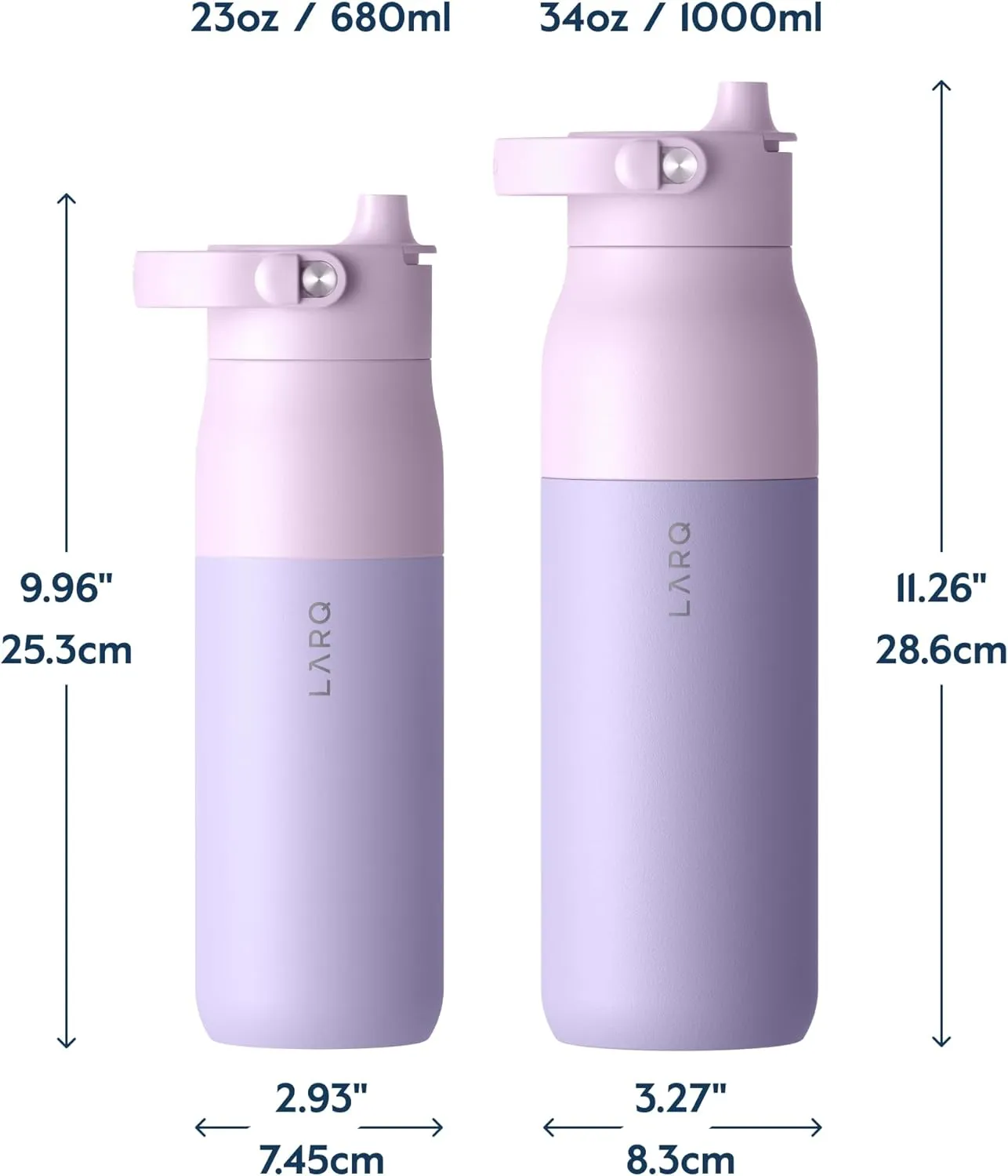 LARQ Swig Top 23oz - Insulated Stainless Steel Water Bottle With Built-In Silicone Handle | Thermos, BPA Free | Reusable Bottle for Sports, Gym, and Travel, Luberon Lavender