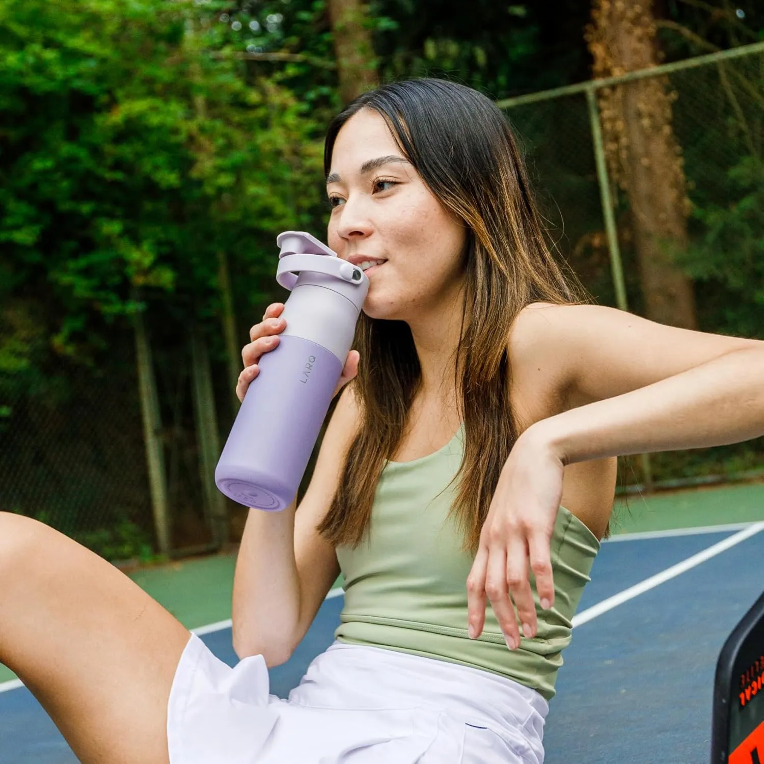 LARQ Swig Top 23oz - Insulated Stainless Steel Water Bottle With Built-In Silicone Handle | Thermos, BPA Free | Reusable Bottle for Sports, Gym, and Travel, Luberon Lavender