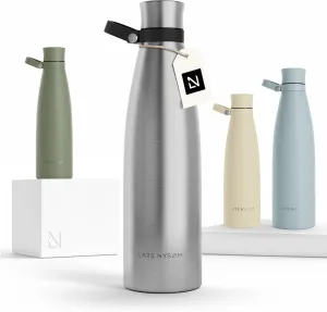 LARS NYSØM Stainless Steel Insulated Water Bottle 25oz 34oz | Insulated Thermo Flask for Hot and Cold Beverages | Leakproof Drinking Bottle (Stainless Steel, 33.9oz)