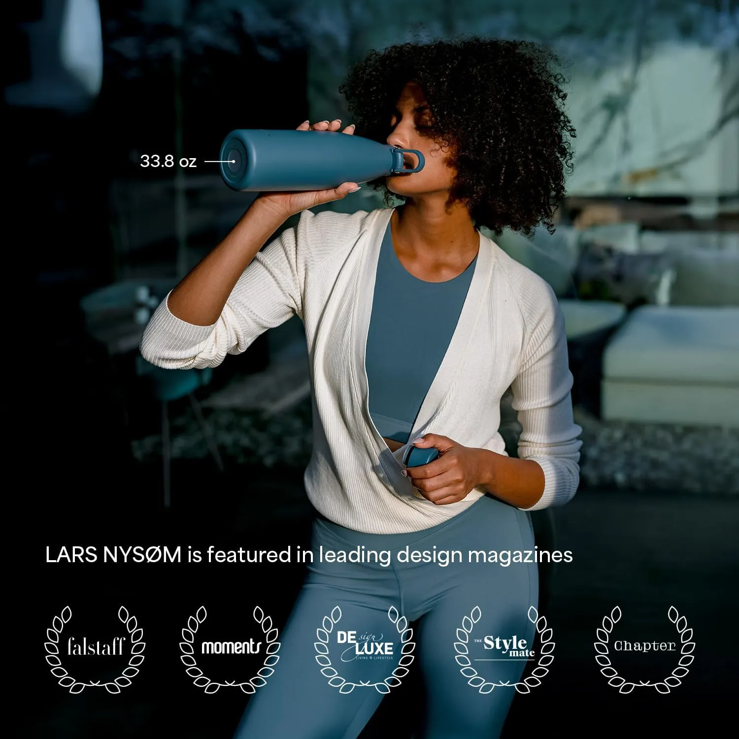 LARS NYSØM Stainless Steel Insulated Water Bottle 25oz 34oz | Insulated Thermo Flask for Hot and Cold Beverages | Leakproof Drinking Bottle (Stainless Steel, 33.9oz)