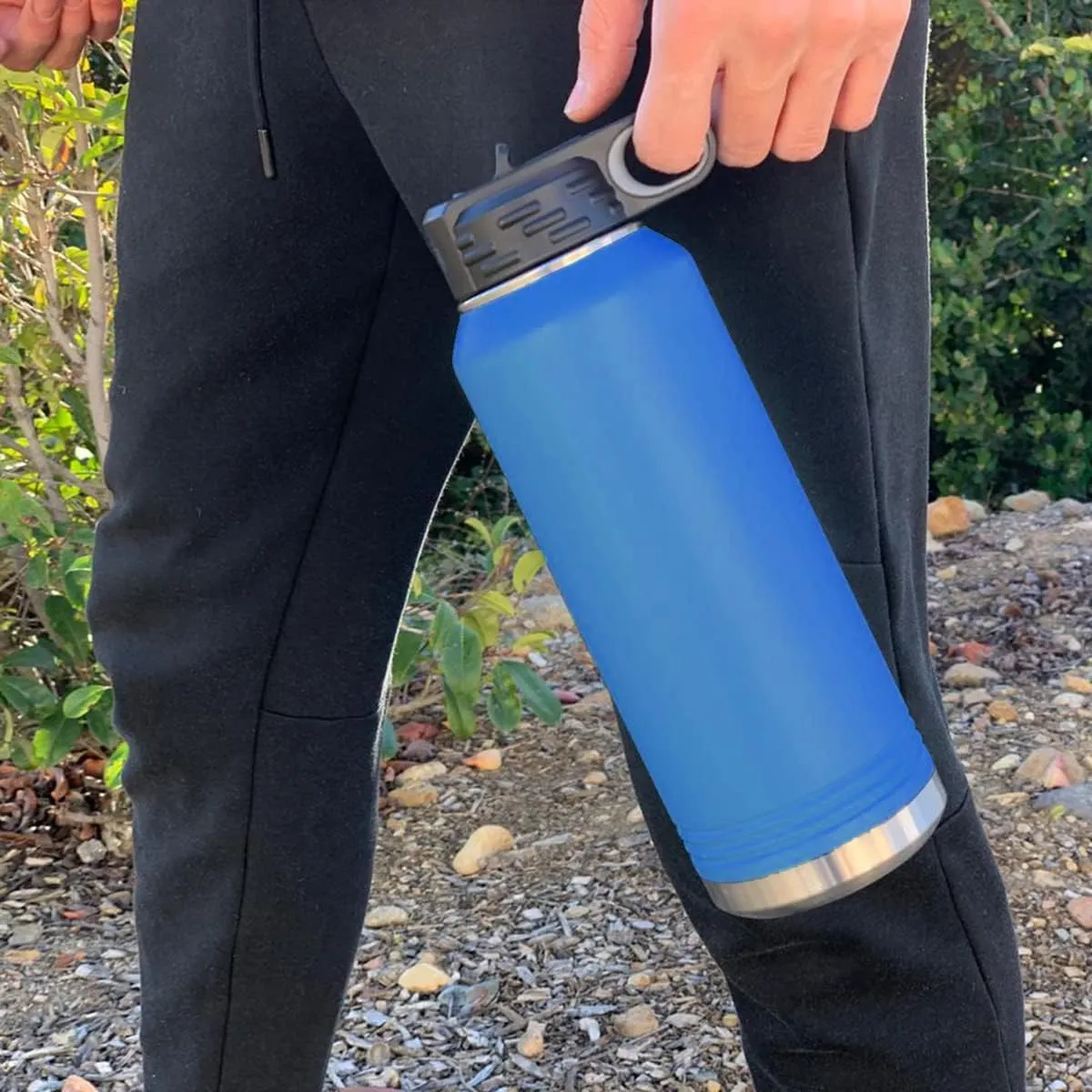 LaserGram Personalized Water Bottle, Tyrannosaurus Rex Dinosaur, Stainless Steel Double Wall Vacuum Insulated with Flip Top Straw, Custom Engraved Gift (40oz / 1180ml Dark Blue)