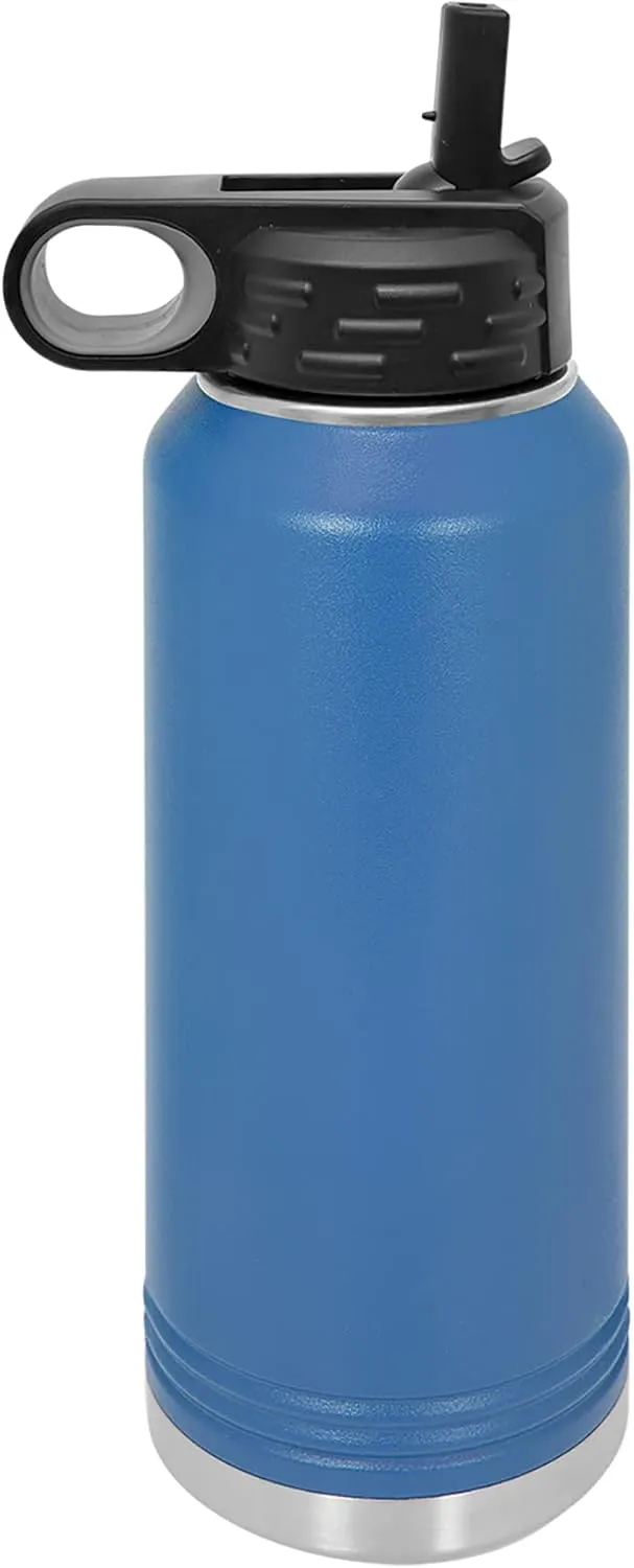 LaserGram Personalized Water Bottle, Tyrannosaurus Rex Dinosaur, Stainless Steel Double Wall Vacuum Insulated with Flip Top Straw, Custom Engraved Gift (40oz / 1180ml Dark Blue)