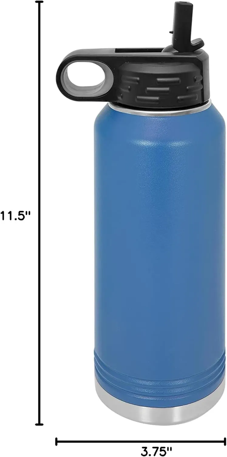LaserGram Personalized Water Bottle, Tyrannosaurus Rex Dinosaur, Stainless Steel Double Wall Vacuum Insulated with Flip Top Straw, Custom Engraved Gift (40oz / 1180ml Dark Blue)