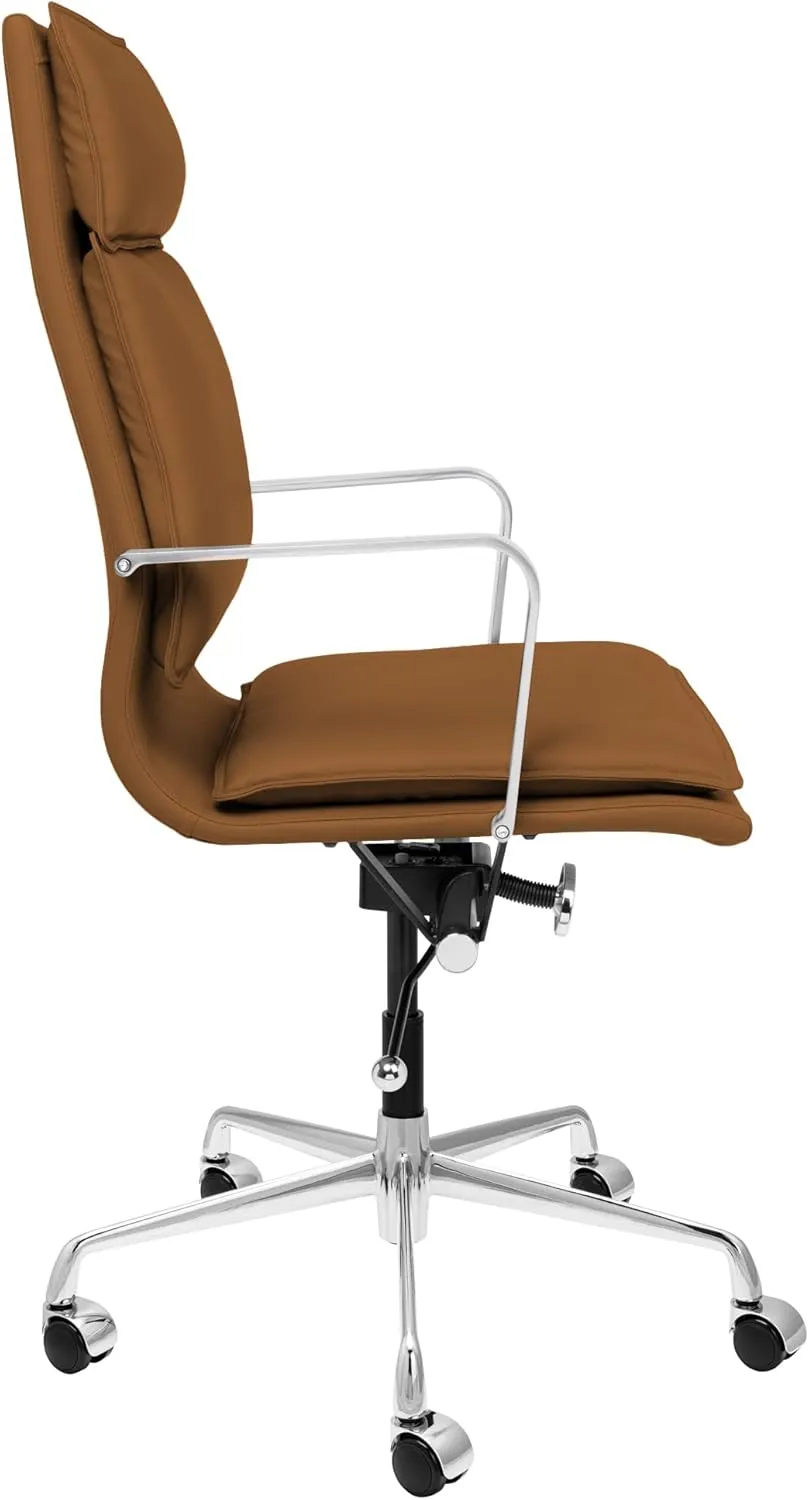 Laura Davidson Furniture Lexi II Padded Office Chair - Tall Back Desk Chair with Arm Rest, Swivel & Cushion Availability, Made of Faux Leather, Brown, Computer Chair