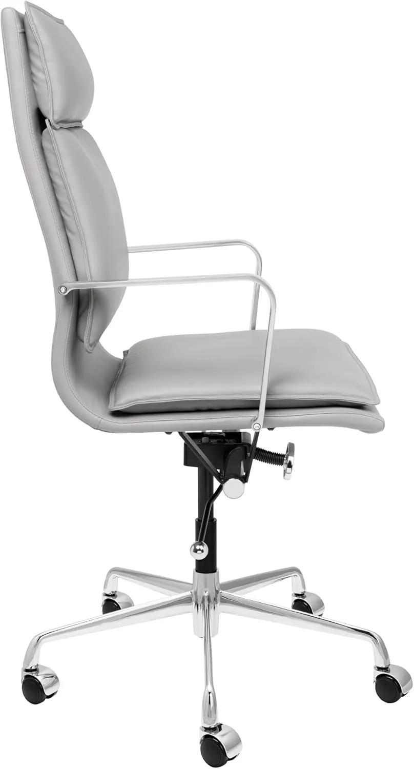 Laura Davidson Furniture Lexi II Padded Office Chair - Tall Back Desk Chair with Arm Rest, Swivel & Cushion Availability, Made of Faux Leather, Grey, Computer Chair