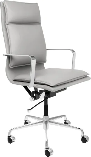 Laura Davidson Furniture Lexi II Padded Office Chair - Tall Back Desk Chair with Arm Rest, Swivel & Cushion Availability, Made of Faux Leather, Grey, Computer Chair