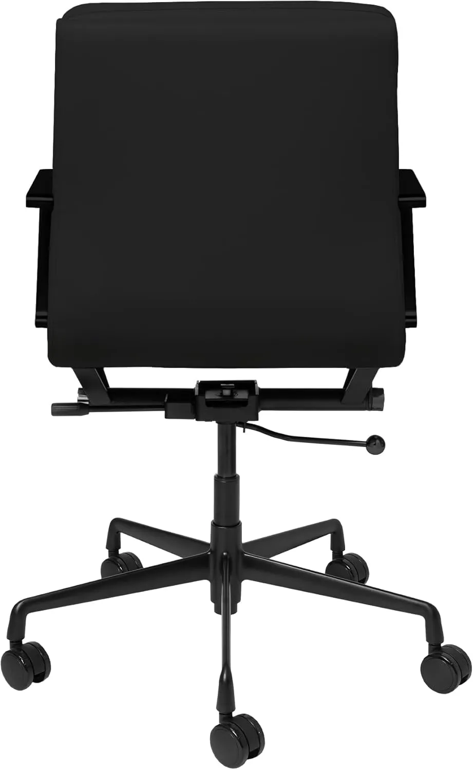 Laura Davidson Furniture SOHO II Padded Management Office Chair - Mid Back Desk Chair with Arm Rest, Swivel & Cushion Availability, Made of Faux Leather, All Black Limited Edition, Computer Chair