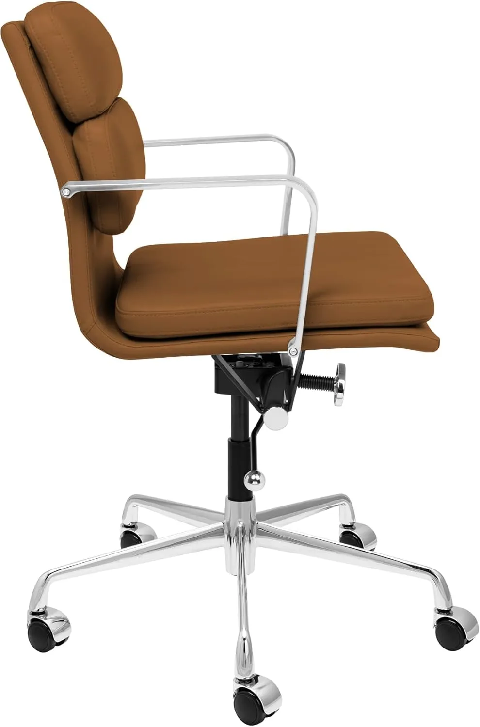 Laura Davidson Furniture SOHO II Padded Management Office Chair - Mid Back Desk Chair with Arm Rest, Swivel & Cushion Availability, Made of Faux Leather, Brown, Computer Chair