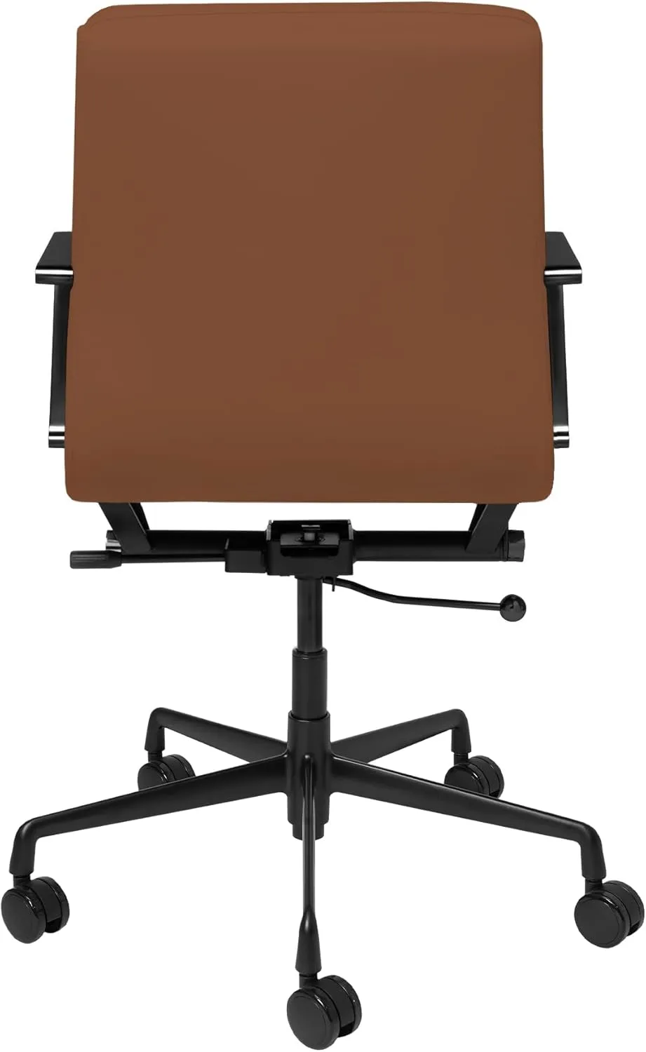 Laura Davidson Furniture SOHO II Padded Management Office Chair - Mid Back Desk Chair with Arm Rest, Swivel & Cushion Availability, Made of Faux Leather, Brown with Black Frame, Computer Chair