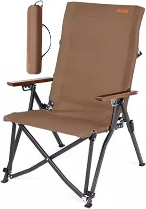 Lawn Chair Folding Ergonomic 4 Levels Adjustment Camping Chair, Outdoor Stable Aluminum Alloy Beach Chair with Mesh Bag, Load-Bearing 120kg/264.6lbs(Coffee)
