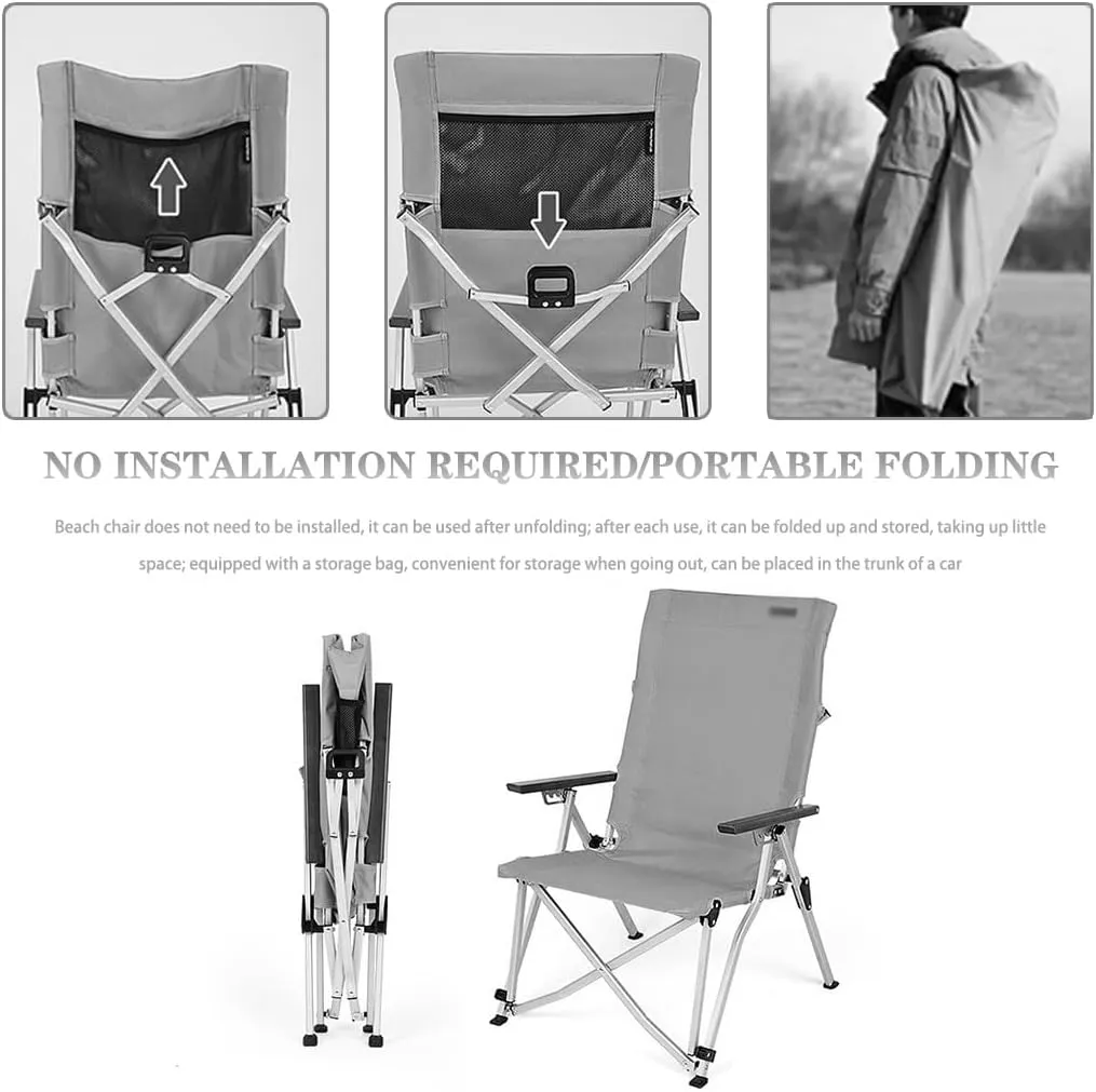 Lawn Chair Folding Ergonomic 4 Levels Adjustment Camping Chair, Outdoor Stable Aluminum Alloy Beach Chair with Mesh Bag, Load-Bearing 120kg/264.6lbs(Coffee)