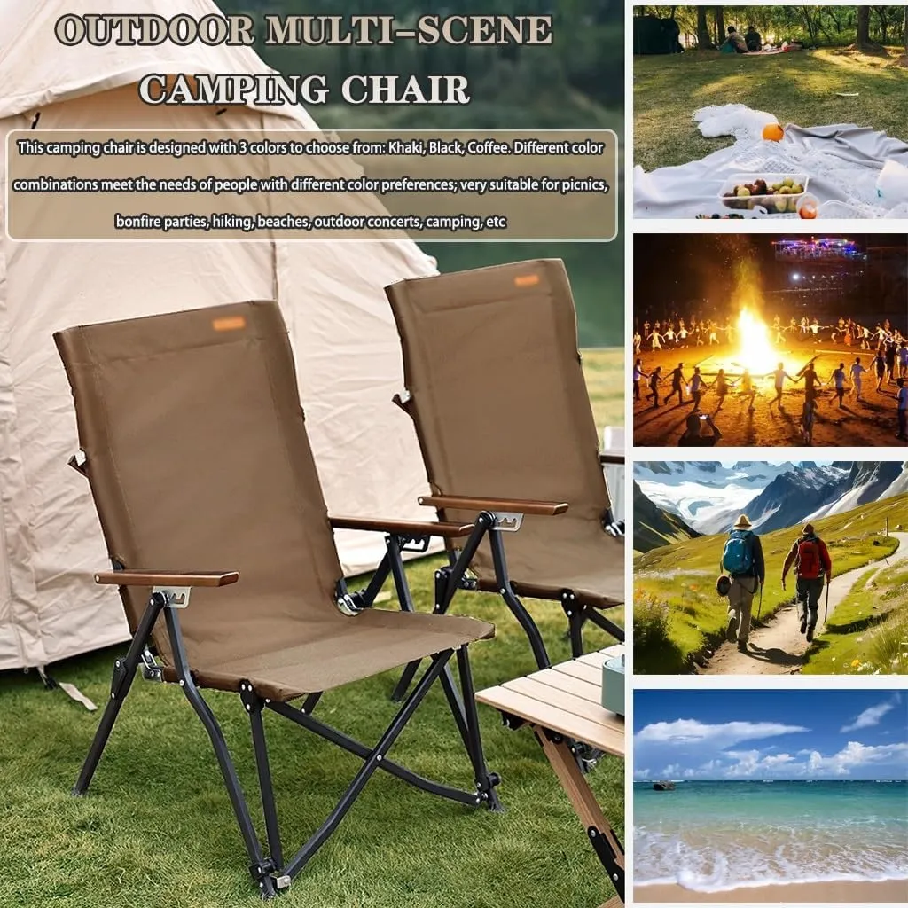 Lawn Chair Folding Ergonomic 4 Levels Adjustment Camping Chair, Outdoor Stable Aluminum Alloy Beach Chair with Mesh Bag, Load-Bearing 120kg/264.6lbs(Coffee)