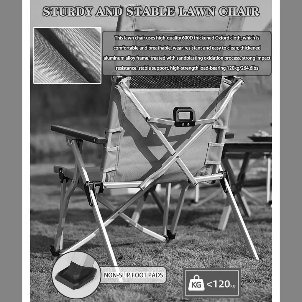 Lawn Chair Folding Ergonomic 4 Levels Adjustment Camping Chair, Outdoor Stable Aluminum Alloy Beach Chair with Mesh Bag, Load-Bearing 120kg/264.6lbs(Coffee)