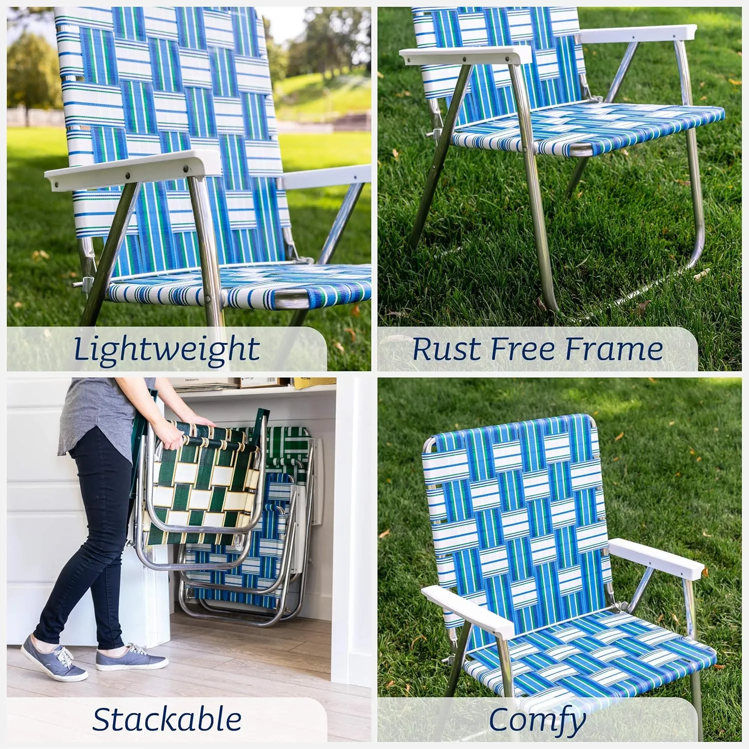 Lawn Chair USA | Folding Aluminum Webbed Chair for Camping, Sports, and Beach | Classic - Black//Red