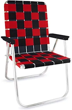 Lawn Chair USA | Folding Aluminum Webbed Chair for Camping, Sports, and Beach | Classic - Black//Red