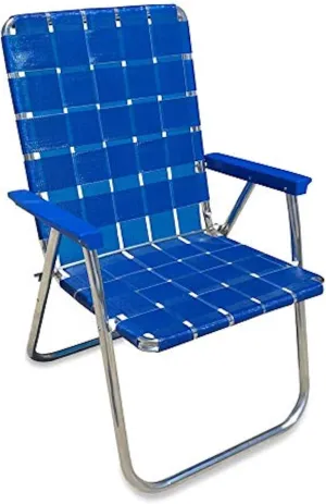 Lawn Chair USA | Folding Aluminum Webbed Chair for Camping, Sports, and Beach | Classic - Blue Wave with Blue Arms