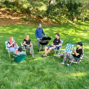 Lawn Chair USA - Outdoor Chairs for Camping. Made with Lightweight Aluminum Frames and UV-Resistant Webbing. Folds for Easy Storage 2- Pack (Black with Black Arms, Magnum)