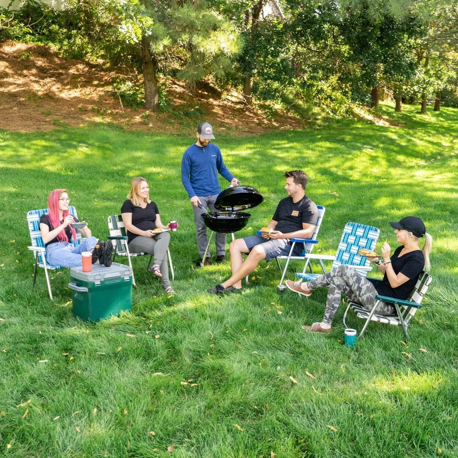 Lawn Chair USA - Outdoor Chairs for Camping. Made with Lightweight Aluminum Frames and UV-Resistant Webbing. Folds for Easy Storage 2- Pack (Black with Black Arms, Magnum)