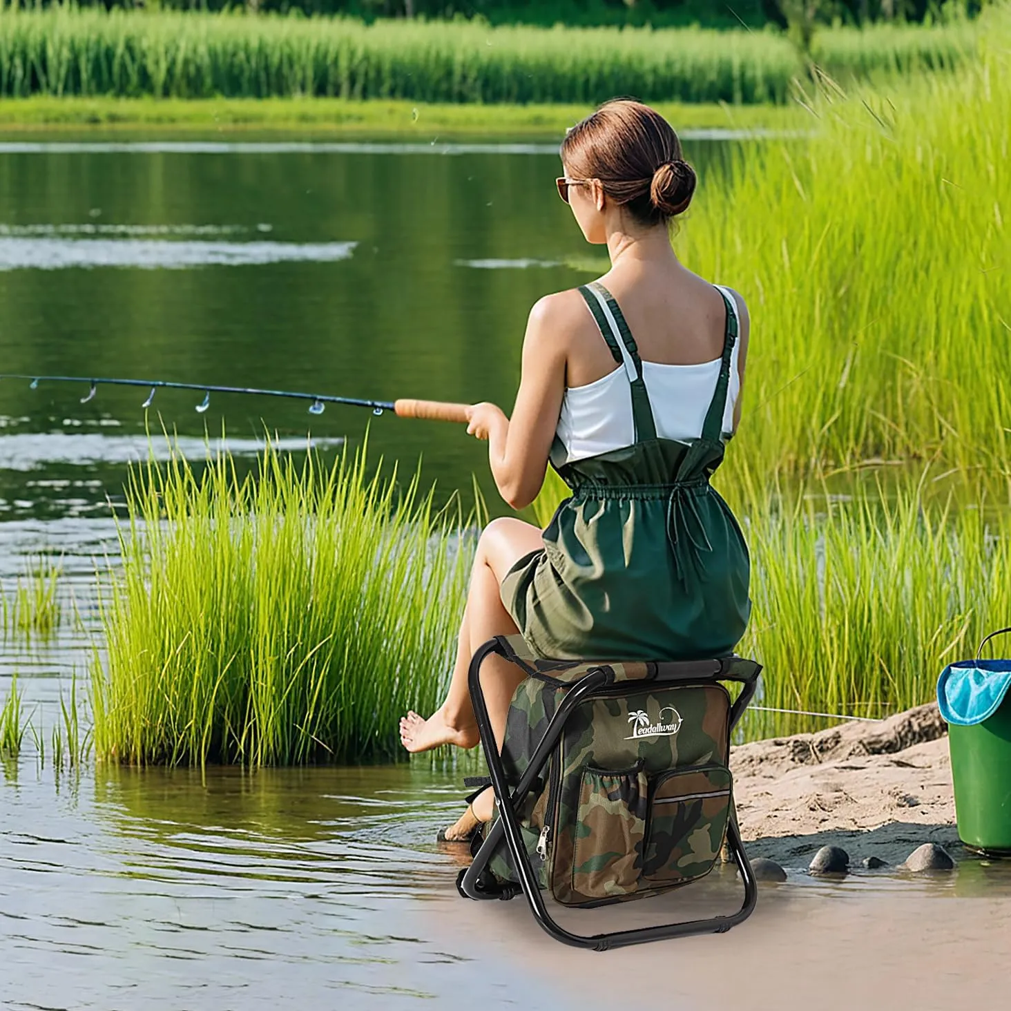 LEADALLWAY Backpack Fishing Chair with Cooler Bag Foldable Stool,Fishing Hunting Gifts for Men,Outdoor,Camping,Paints,BBQ,Beach,Picnic,Hiking,Concert, Camouflage