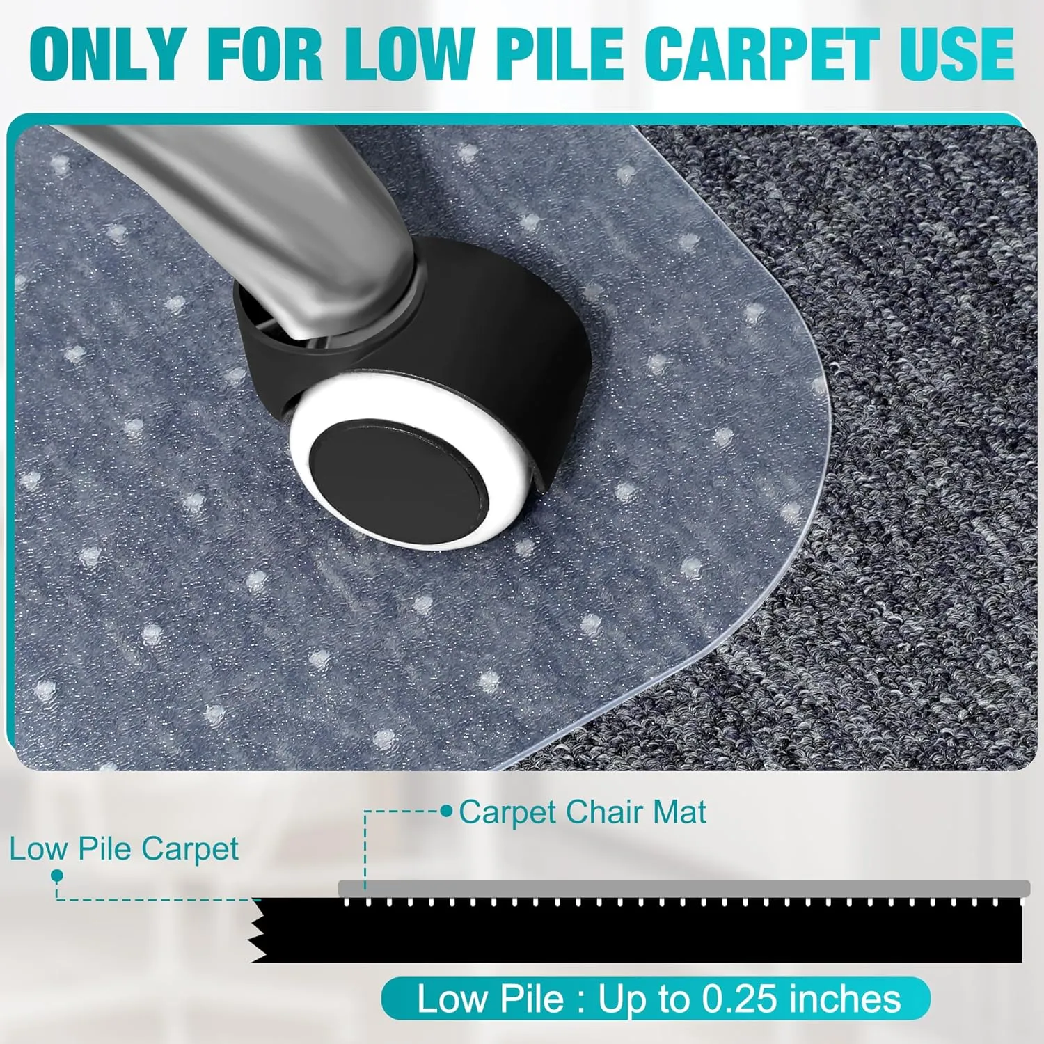 LeapYouth Office Chair Mat for Carpets, Clear Desk Floor Mat for Low, Flat and No Pile Carpeted Floors, Thick and Sturdy Carpet Protector for Desk Chair (48'' X 36'' Rectangle)
