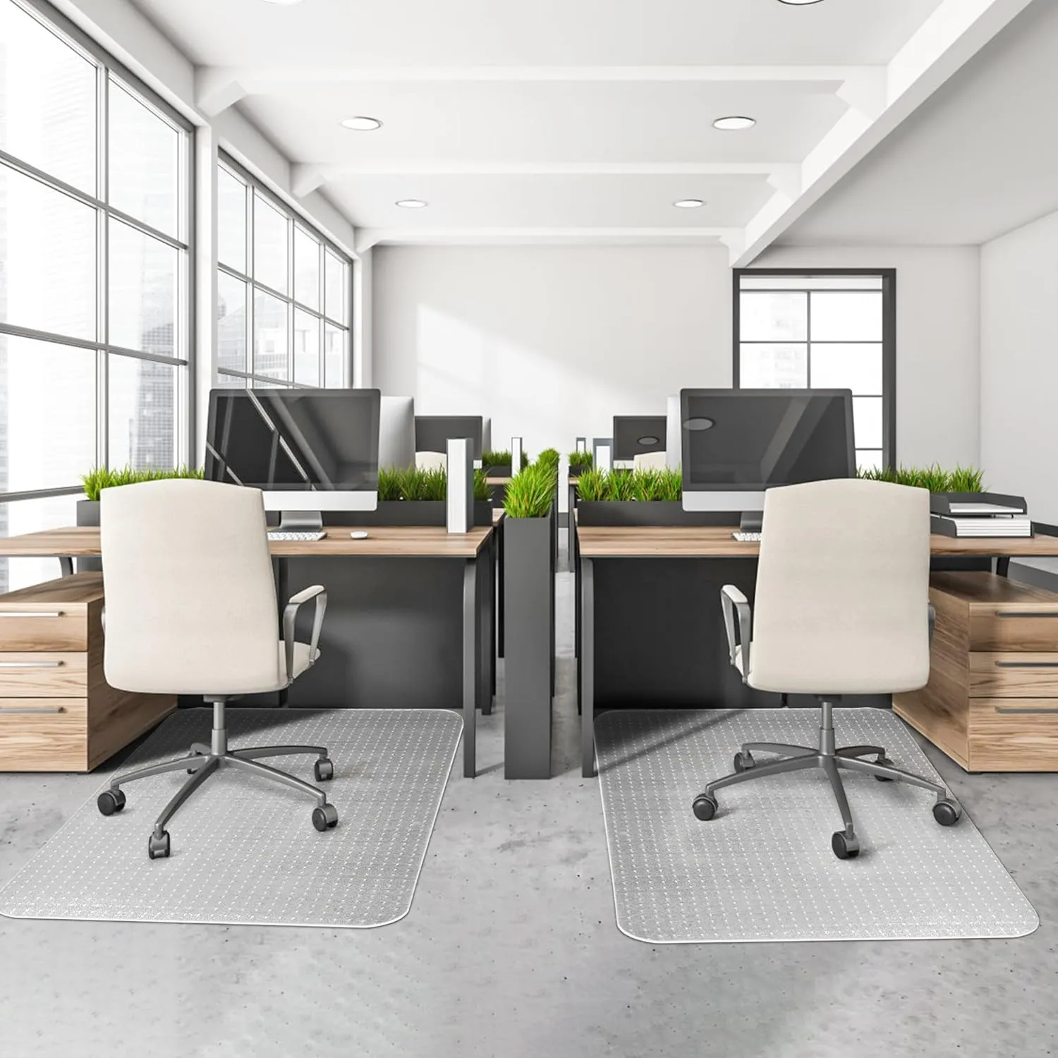 LeapYouth Office Chair Mat for Carpets, Clear Desk Floor Mat for Low, Flat and No Pile Carpeted Floors, Thick and Sturdy Carpet Protector for Desk Chair (48'' X 36'' Rectangle)