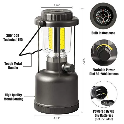 LED Camping Lantern - 2000LM Variable Power Retro Battery Powered