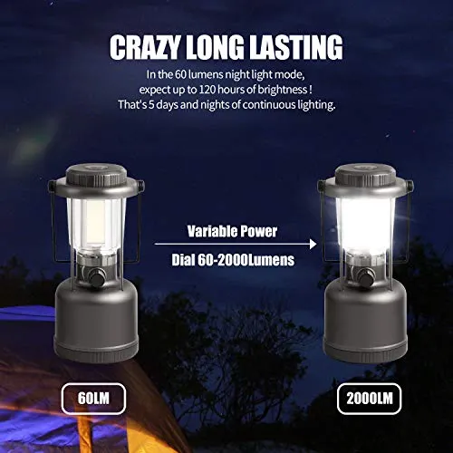 LED Camping Lantern - 2000LM Variable Power Retro Battery Powered
