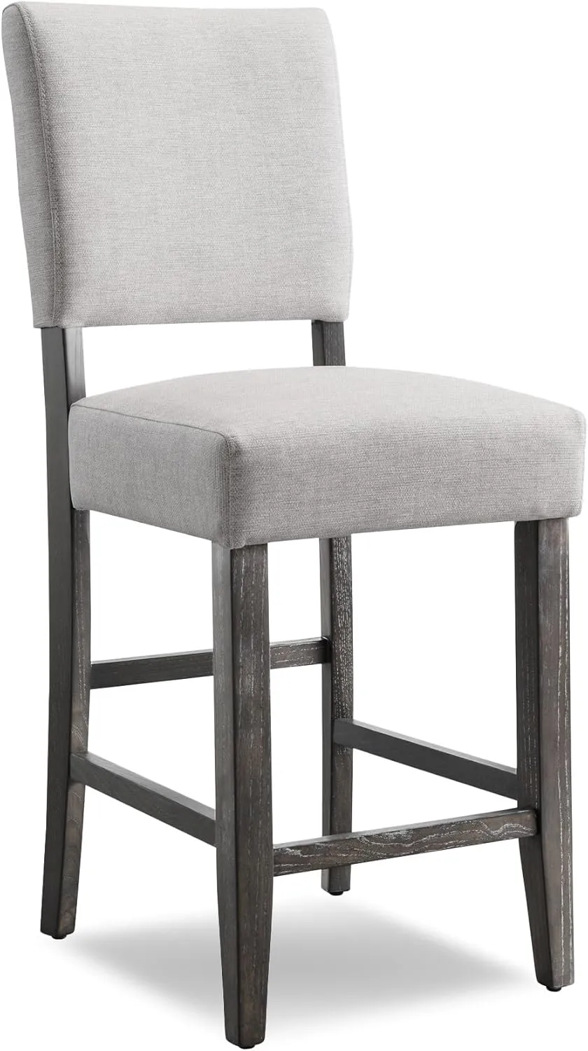 Leick Home 10086BB/HG Upholstered Back Counter Height Stool with Wood Base, Set of 2, for Kitchen Counters and Islands, Blackbean and Gray Wash/Heather Gray