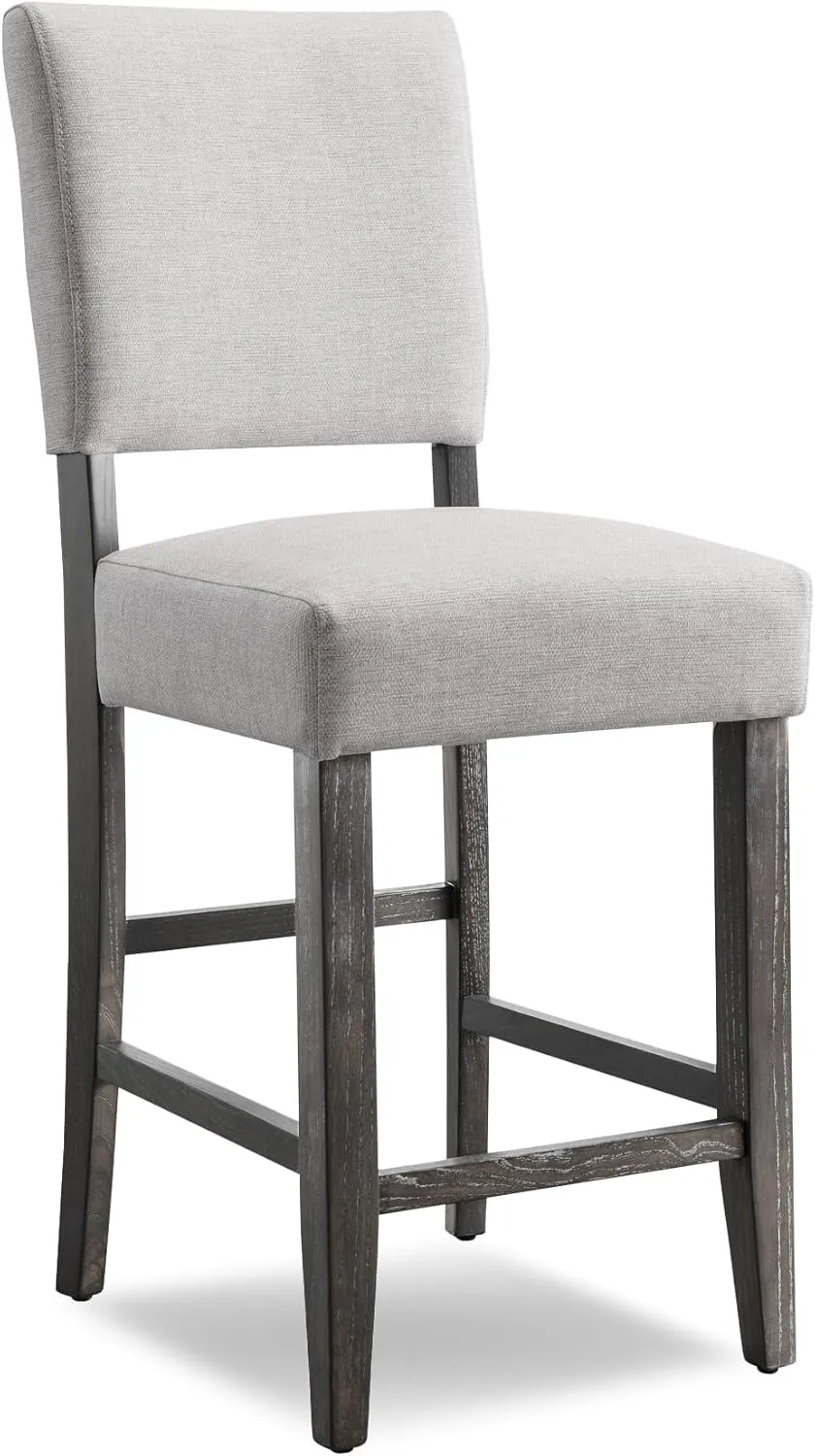 Leick Home 10086BB/HG Upholstered Back Counter Height Stool with Wood Base, Set of 2, for Kitchen Counters and Islands, Blackbean and Gray Wash/Heather Gray