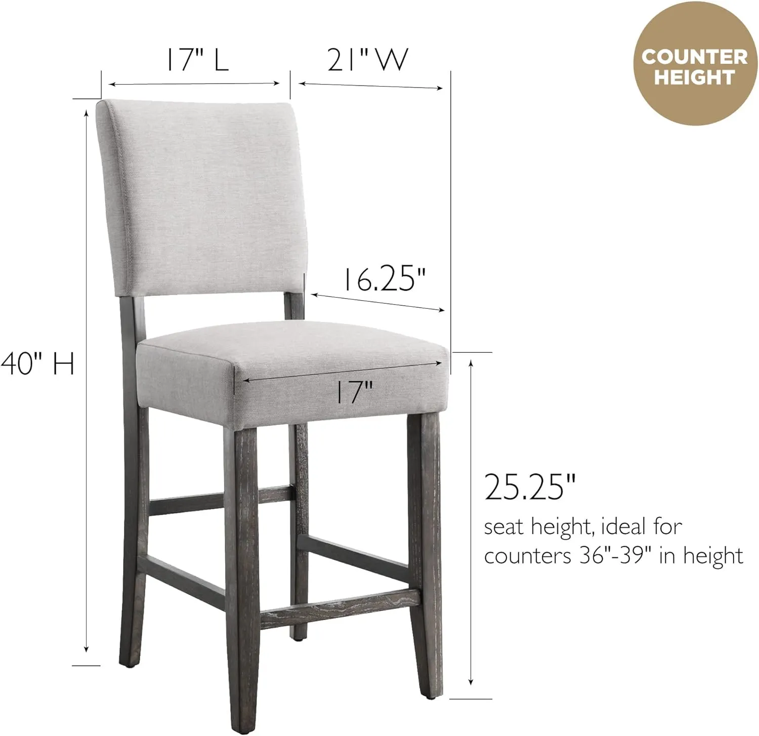 Leick Home 10086BB/HG Upholstered Back Counter Height Stool with Wood Base, Set of 2, for Kitchen Counters and Islands, Blackbean and Gray Wash/Heather Gray