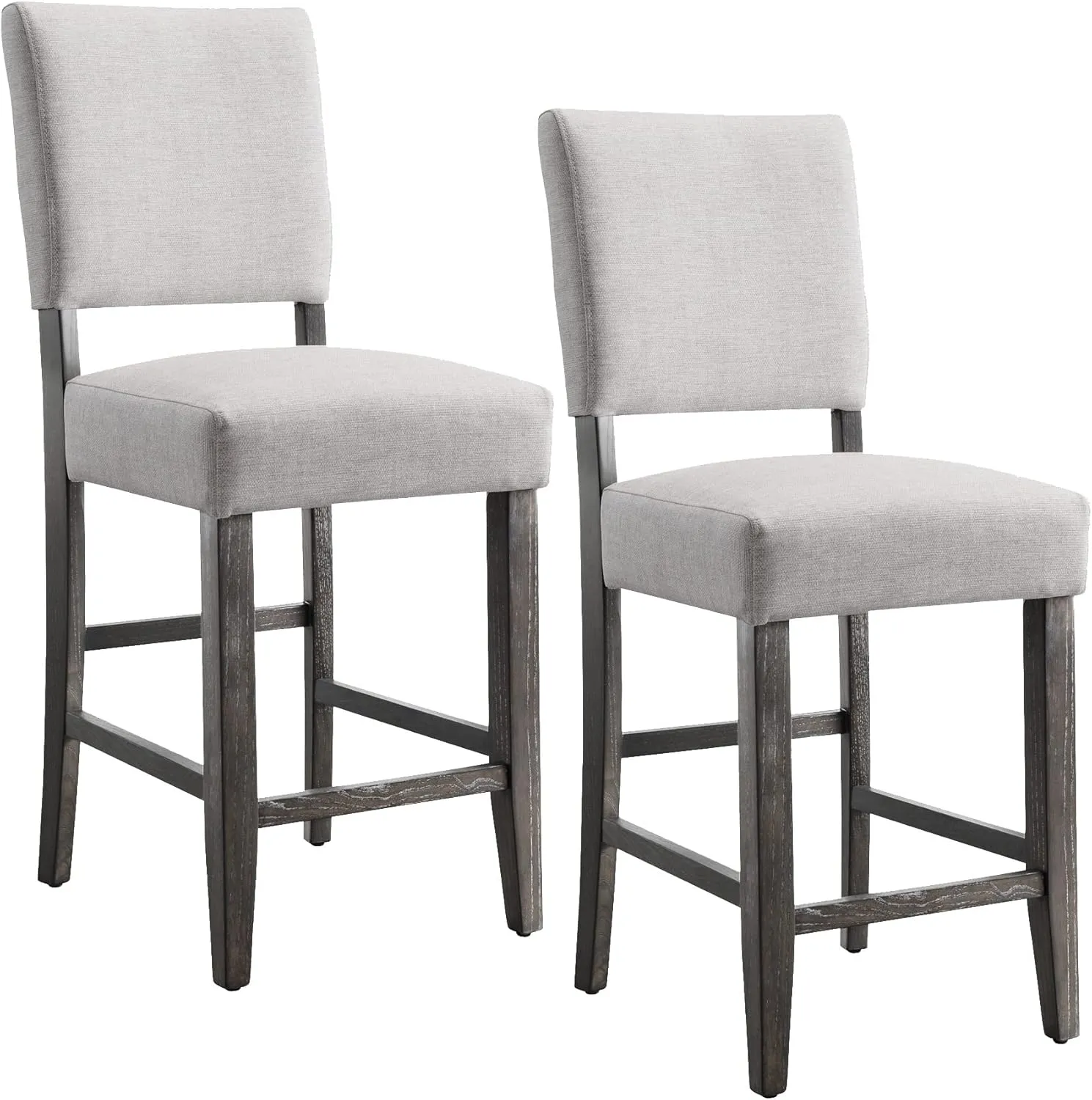 Leick Home 10086BB/HG Upholstered Back Counter Height Stool with Wood Base, Set of 2, for Kitchen Counters and Islands, Blackbean and Gray Wash/Heather Gray