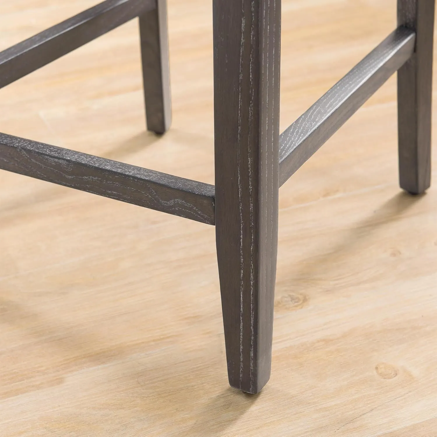 Leick Home 10086BB/HG Upholstered Back Counter Height Stool with Wood Base, Set of 2, for Kitchen Counters and Islands, Blackbean and Gray Wash/Heather Gray