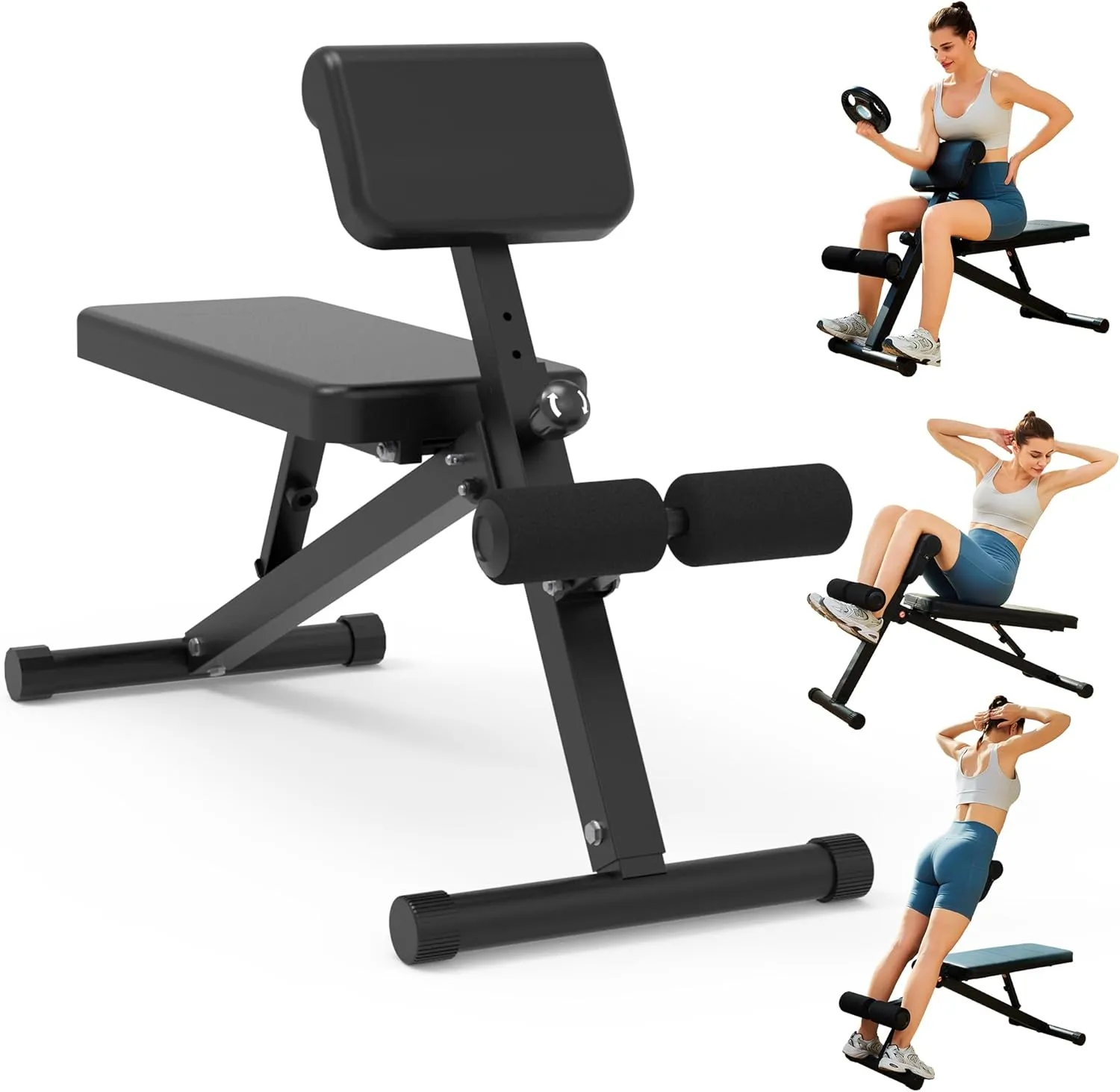 leikefitness Roman Chair Adjustable Weight Bench Foldable Workout Exercise Bench Full Body Strength Training Preacher Curls Bench