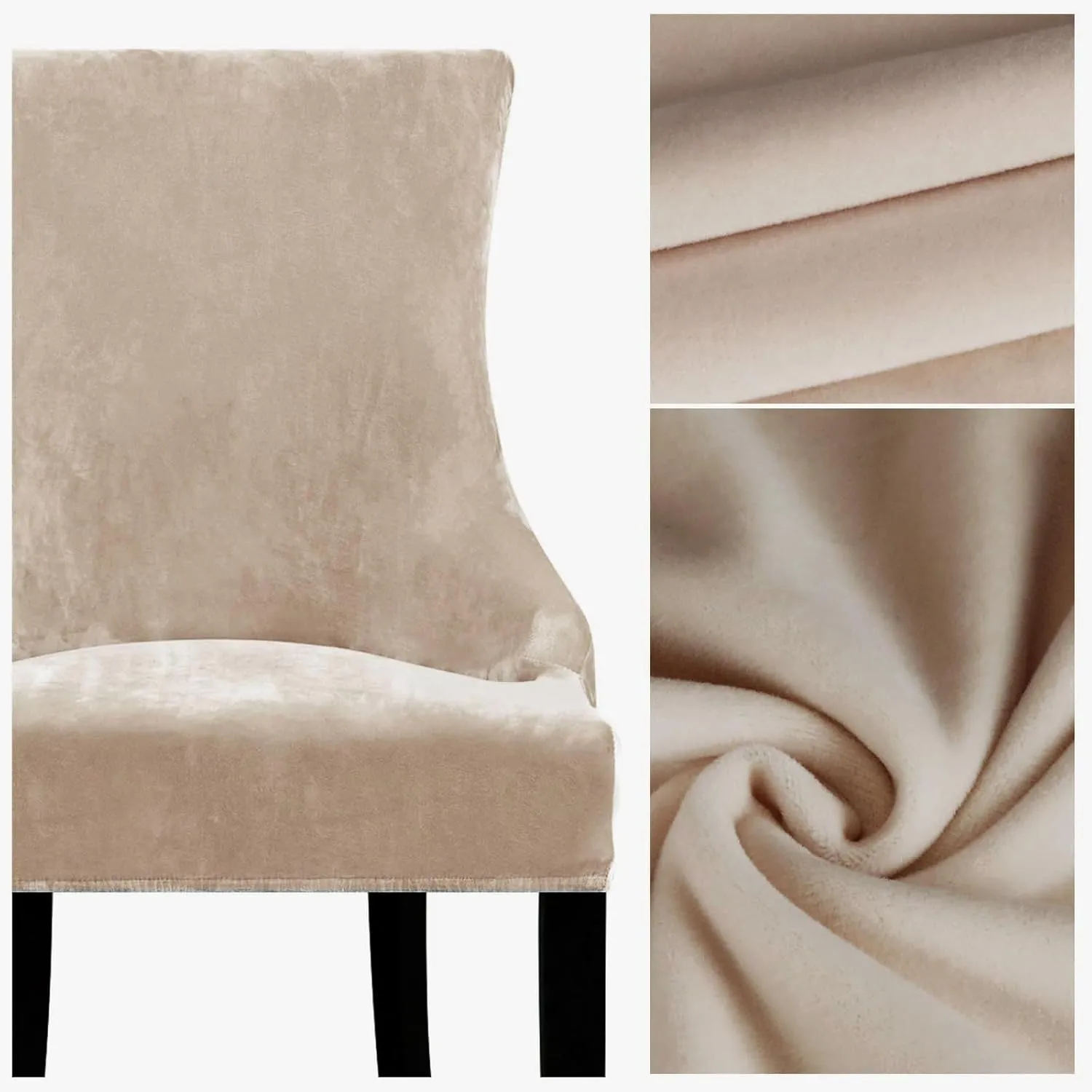 Lellen Velvet Stretch Wingback Chair Cover Slipcover - Reusable Protector Cover for Dining Room Banquet Home Decor etc Machine Washable Hand Washable (Taupe, 4PC)