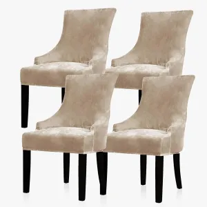 Lellen Velvet Stretch Wingback Chair Cover Slipcover - Reusable Protector Cover for Dining Room Banquet Home Decor etc Machine Washable Hand Washable (Taupe, 4PC)