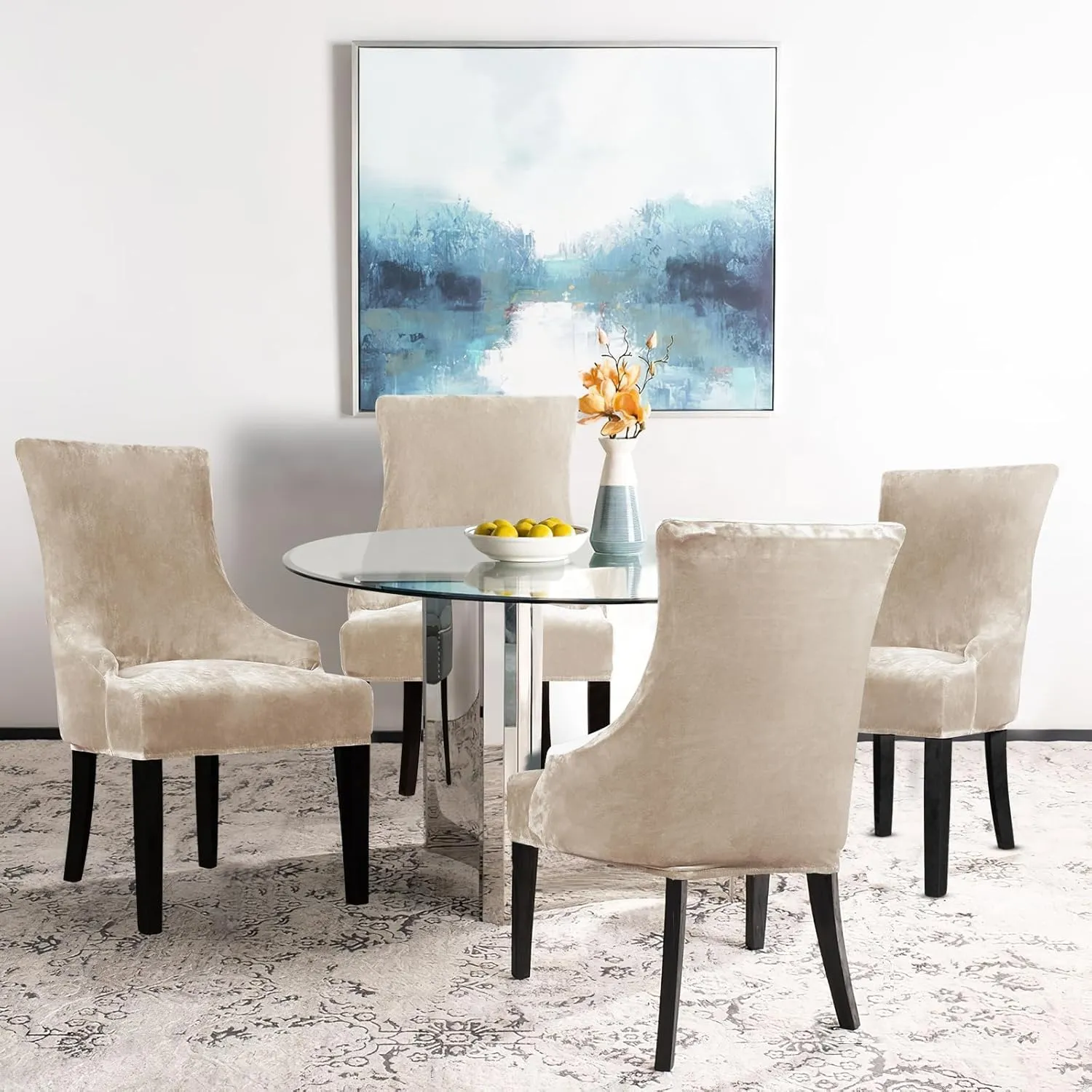 Lellen Velvet Stretch Wingback Chair Cover Slipcover - Reusable Protector Cover for Dining Room Banquet Home Decor etc Machine Washable Hand Washable (Taupe, 4PC)