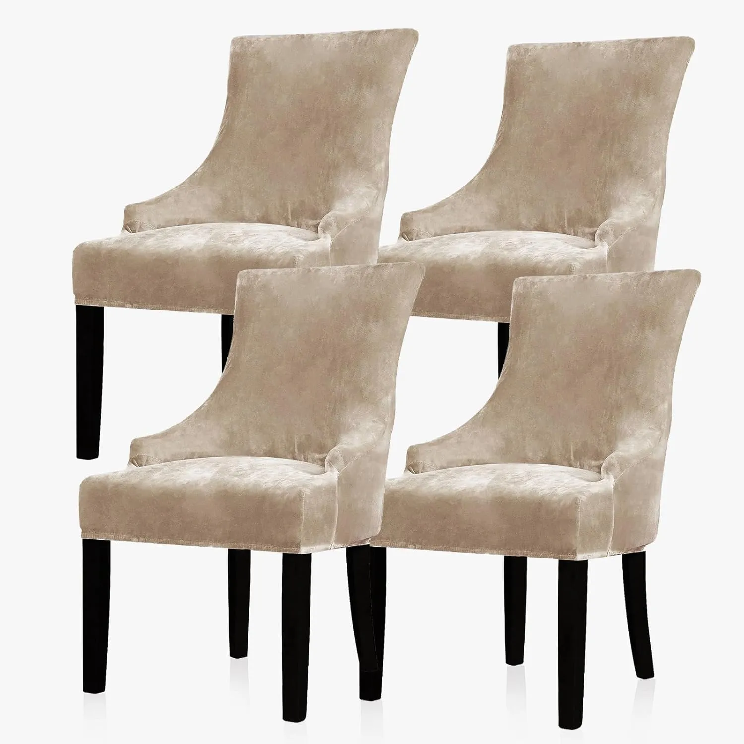 Lellen Velvet Stretch Wingback Chair Cover Slipcover - Reusable Protector Cover for Dining Room Banquet Home Decor etc Machine Washable Hand Washable (Taupe, 4PC)