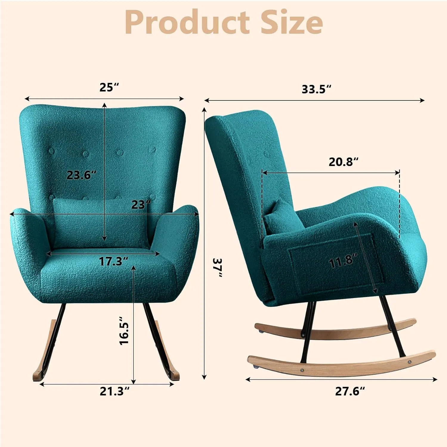 LEMBERI Rocking Chair Nursery, Teddy Upholstered Padded Seat Rocking Chair with Headrest, High Backrest Glider Accent Chair for Bedroom, Nursery, Living Room (Dark Green)