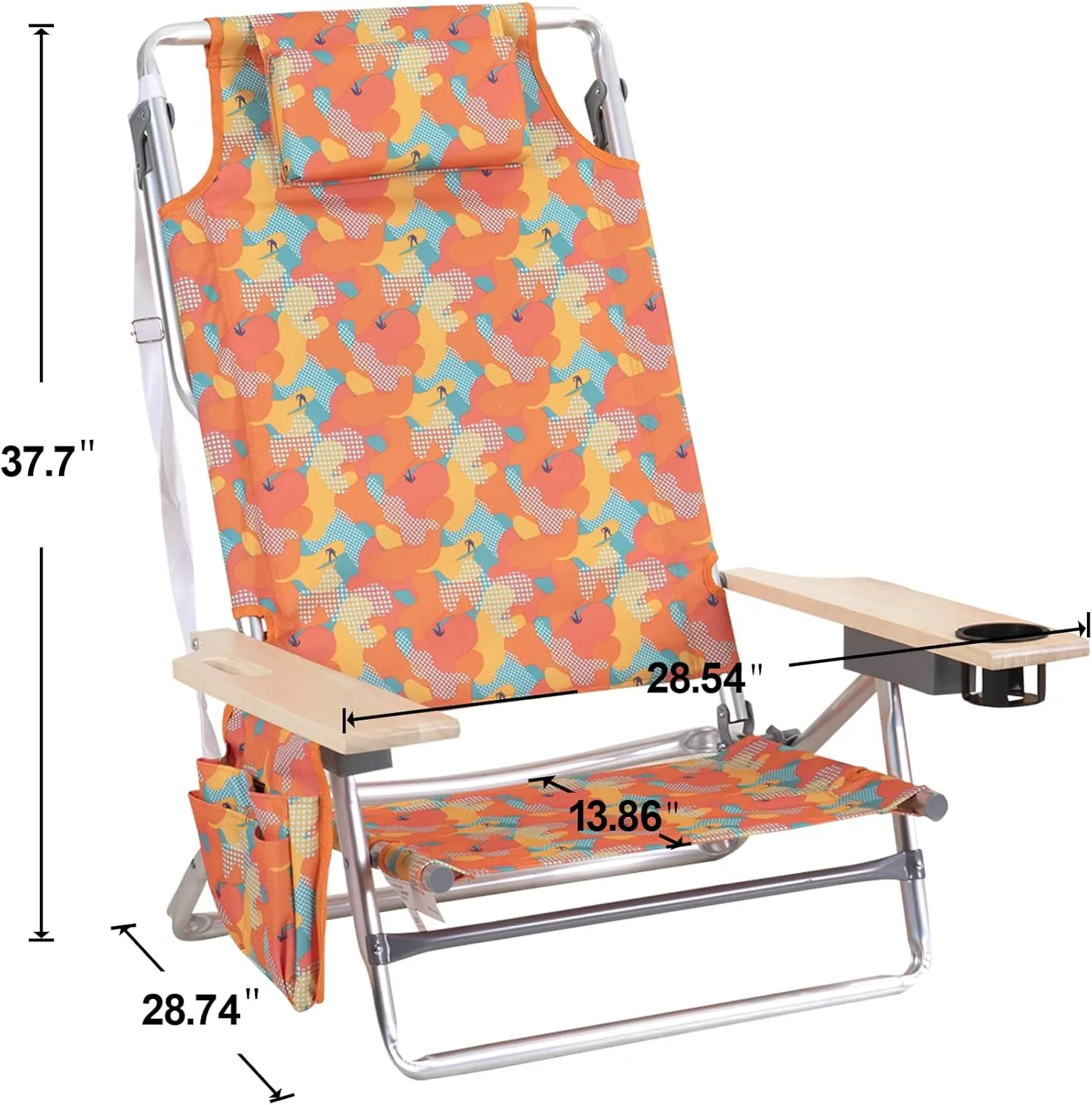 LET'S CAMP Backpack Beach Chair Set of 2, 5-Position Classic Lay Flat, Insulated Cooler Bag, Cup Holder, Storage Pouch and Tower Bar, Support 250LBS, Camo