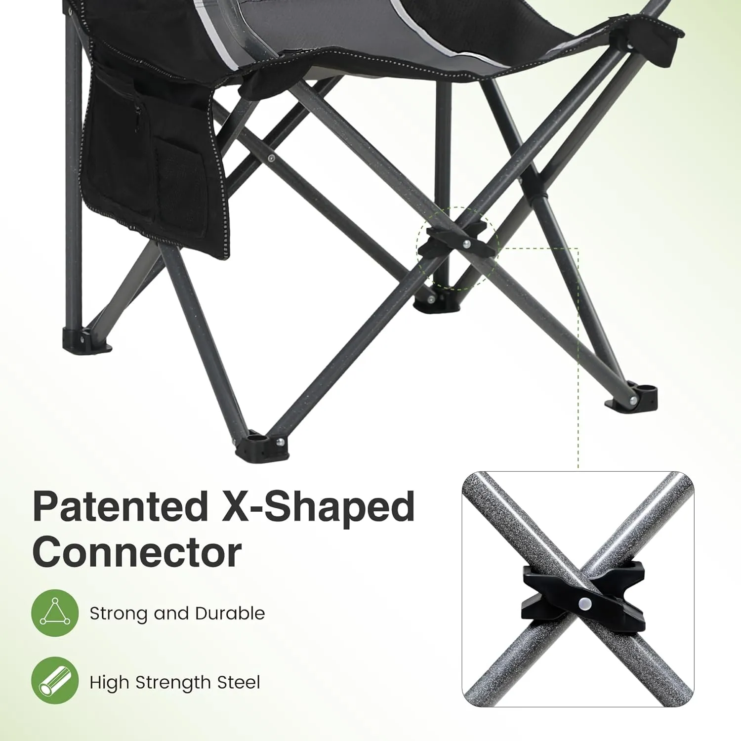 LET'S CAMP Oversized Outdoor Folding Camping Chair, 2 Pack Heavy Duty Arm Chairs with Cup Holder and Storage Bag, 350 LBS Weight Capacity, Grey